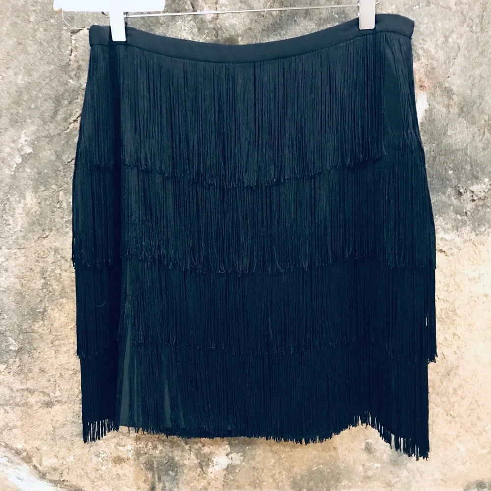 LAUREN by Ralph Lauren black tiered fringe skirt - Picture 2 of 6
